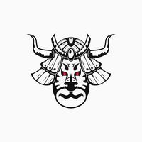 ilustração de um touro usando um capacete de samurai. estilo criativo, animal, único e de linha de arte. adequado para design de logotipo, ícone, símbolo, sinal e camiseta vetor