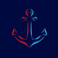 âncora para o design colorido do logotipo do potrait da linha do navio da marinha pop art com fundo escuro. ilustração em vetor abstrato. fundo preto isolado para camiseta, pôster, roupas.