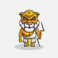 ilustração de personagem de tigre zeus bonito. design de vetor animal simples. isolado com fundo suave.