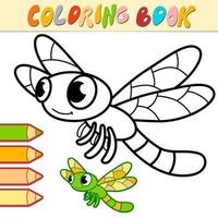 livro de colorir ou página para crianças. vetor de libélula preto e branco