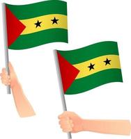 bandeira de são tomé e príncipe na mão ícone vetor