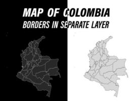 mapa detalhado da colômbia com fronteiras. elemento de design educacional. vetor preto e branco editável fácil