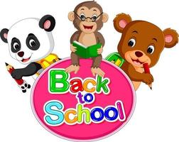 panda fofo, macaco e um urso estão voltando para a escola. vetor