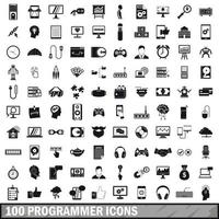 Conjunto de 100 ícones de programador, estilo simples vetor