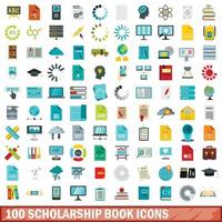 conjunto de 100 ícones de livro de bolsa de estudos, estilo simples vetor