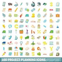 conjunto de 100 ícones de planejamento de projeto, estilo cartoon vetor