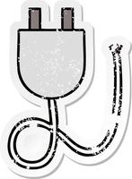 adesivo angustiado de um plugue elétrico de desenho animado fofo vetor