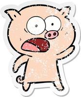 vinheta angustiada de um porco de desenho animado gritando vetor