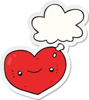 personagem de desenho animado de coração e balão de pensamento como um adesivo impresso vetor