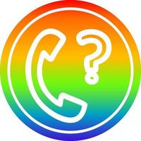 aparelho de telefone com ponto de interrogação circular no espectro do arco-íris vetor