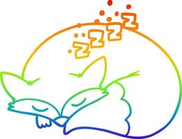 desenho de linha gradiente arco-íris desenho animado raposa adormecida vetor