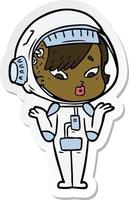 adesivo de uma mulher de astronauta de desenho animado vetor