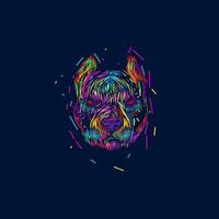 cão husky siberiano pet line pop art potrait design de logotipo colorido com fundo escuro vetor