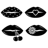 coleção de lábios femininos. ícone de estêncil, doodle. ilustração em vetor de lábios de mulher sexy. sorria, beije.
