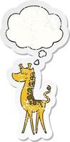 girafa de desenho animado e balão de pensamento como um adesivo desgastado vetor