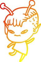 linha de gradiente quente desenhando linda garota alienígena de desenho animado vetor
