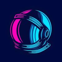 astronauta explora o logotipo da arte neon do vetor da galáxia. design colorido do universo astronomia com fundo escuro. ilustração gráfica abstrata. fundo preto isolado para camiseta, pôster, roupas.