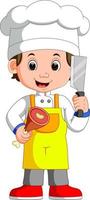 cozinheiro chef segurando faca cutelo e desenho sorridente de carne vetor