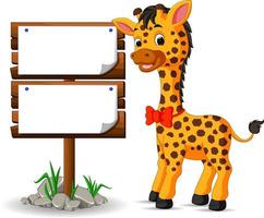 girafa fofa com sinal em branco vetor
