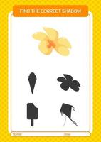 encontre o jogo de sombras correto com flor. planilha para crianças pré-escolares, folha de atividades para crianças vetor
