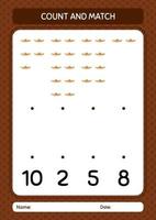 contar e combinar jogo com chapéu de palha. planilha para crianças pré-escolares, folha de atividades para crianças vetor