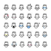 conjunto de vetores emoji. grande coleção de rostos de doodle desenhados à mão de diferentes emoções. preto na ilustração branca de avatares bonitos de pessoas isoladas no fundo branco.
