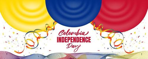 dia da independência da colômbia com bandeira da colômbia acenando e design de fundo de cor branca de fita colorida