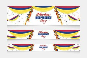 dia da independência da colômbia com bandeira da colômbia acenando e design de fundo horizontal de cor branca vetor