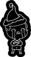 ícone dos desenhos animados de um homem chorando usando chapéu de papai noel vetor