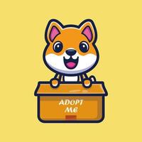 cão bonito na ilustração em vetor de personagem de desenho animado de caixa, conceito de ícone animal isolado vetor premium