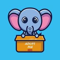 elefante fofo na ilustração em vetor de personagem de desenho animado de caixa, conceito de ícone animal isolado vetor premium