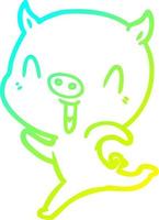 linha de gradiente frio desenhando porco de desenho animado feliz correndo vetor