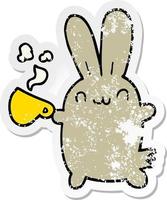 vinheta angustiada de um coelho de desenho animado bebendo café vetor