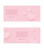 modelo de design de conjunto de banner de fundo adorável de corações 3d rosa realista vetor