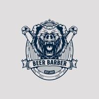 vetor de design de logotipo de barbearia de urso retrô vintage