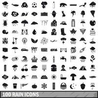 conjunto de 100 ícones de chuva, estilo simples vetor
