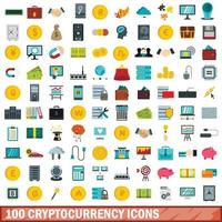 conjunto de 100 ícones de criptomoeda, estilo simples vetor
