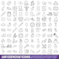 conjunto de 100 ícones de exercício, estilo de contorno vetor