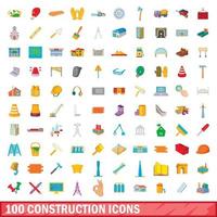 conjunto de 100 ícones de construção, estilo cartoon vetor