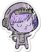 vinheta angustiada de uma mulher astronauta de desenho animado vetor