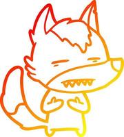 desenho de linha de gradiente quente lobo dos desenhos animados mostrando os dentes vetor