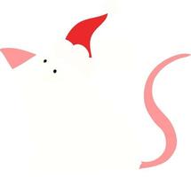 ilustração de cor plana de um rato assustado usando chapéu de papai noel vetor
