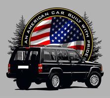 suv preto e bandeira americana vetor