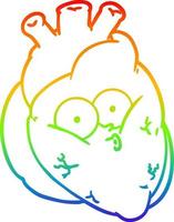 desenho de linha de gradiente de arco-íris desenho animado coração curioso vetor
