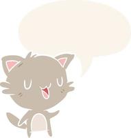 desenho animado gato feliz e bolha de fala em estilo retrô vetor