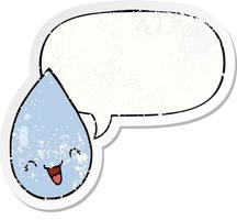 adesivo angustiado de gota de chuva de desenho animado e bolha de fala vetor