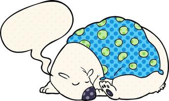 urso polar de desenho animado dormindo e bolha de fala no estilo de quadrinhos vetor