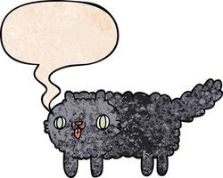 gato de desenho animado e bolha de fala no estilo de textura retrô vetor