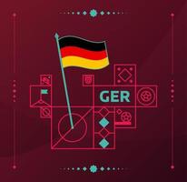 Alemanha torneio mundial de futebol 2022 vetor bandeira ondulada fixada em um campo de futebol com elementos de design. fase final do torneio mundial de futebol 2022. cores e estilo não oficiais do campeonato.