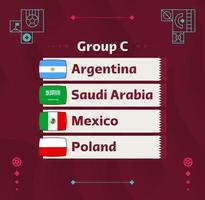 futebol mundial 2022 grupo c. bandeiras dos países participantes do campeonato mundial de 2022. ilustração vetorial vetor
